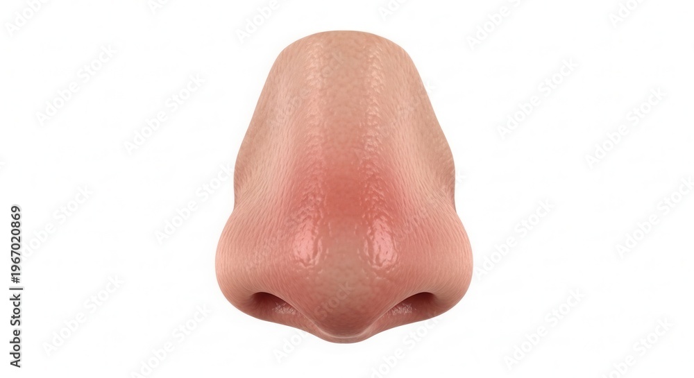 Fototapeta premium Close-up studio shot of a realistic human nose with a slight reddish tint, isolated on a clean white background.