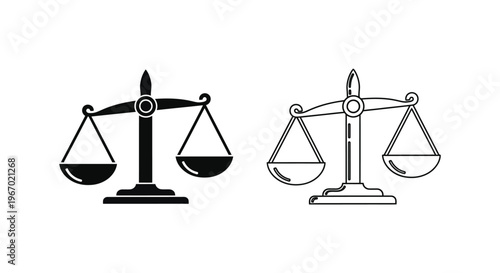 a black and white scales of justice icon set Vector