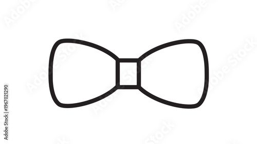 Bowtie icon with simple black outline and square center knot, representing formal wear or style element.