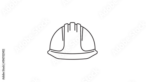 Hard hat protective headwear icon with simple black outline for construction and industrial safety featuring workwear, building, builder with miner