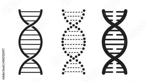DNA double helix icons with different stylized designs for genetic research and biotechnology representations