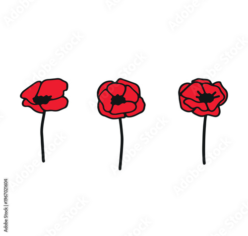 Set of simple vector illustrations of a poppy flower