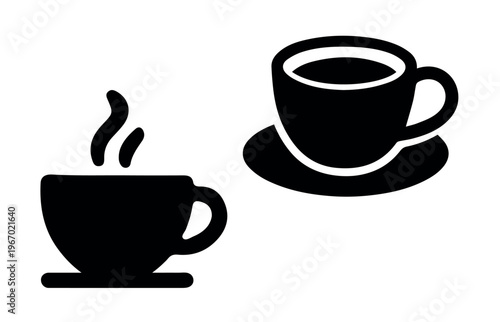 Simple vector silhouette illustration of a cup of coffee and saucer