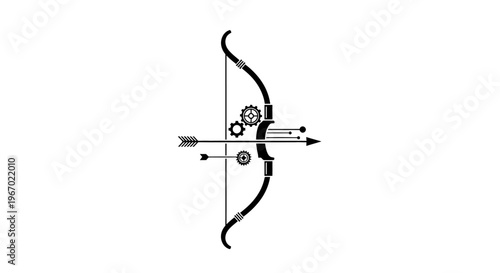 Bow and arrow with gears illustration conceptual design on white background