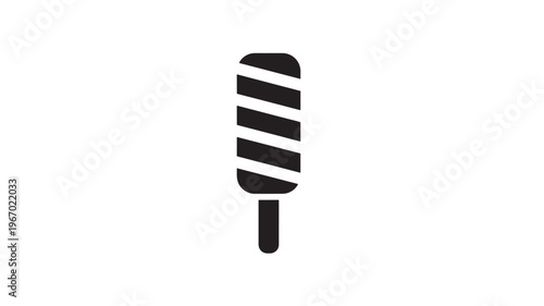 Popsicle ice cream icon with black and white stripes on a stick, symbolizing a frozen sweet treat featuring dessert, summer, cold with refreshing and