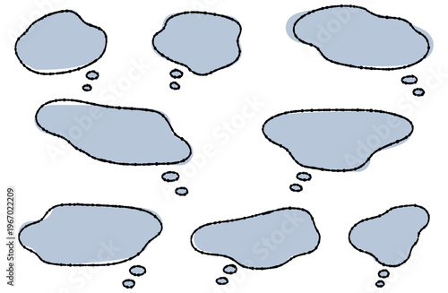 手書きのもやもや吹き出しセット　くすみブルーラフ素材