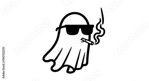 Cartoon ghost character smoking cigarette with sunglasses vector illustration