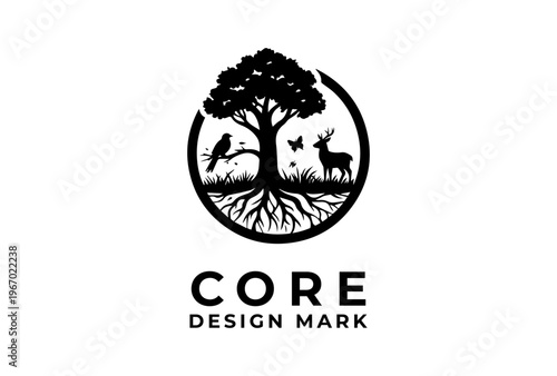 Tree And Animal Ecosystem Icon Presented As Bold Silhouette Black Vector Illustration For Biodiversity Nature Concept Design