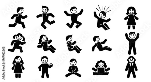 Cartoon people vector set diverse postures and actions isolated