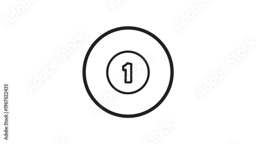 Ball number one icon with thick black outline and white background, representing the first place or cue sport.