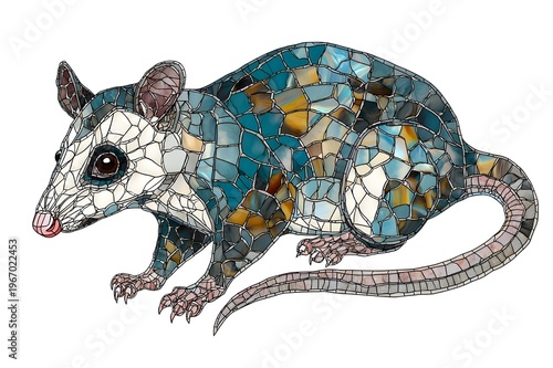 Stained glass Possum, bute made with fine jewelery stone high resolution, white background