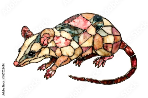 Stained glass Possum, bute made with fine jewelery stone high resolution, white background