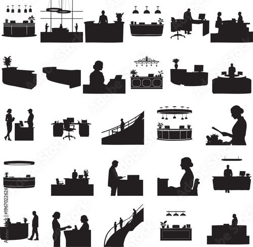 receptionist standing and interacting with visitor