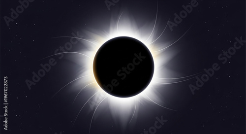 Total Solar Eclipse Corona Bright Rays Dark Sky.