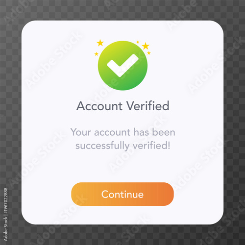 Account verified success screen with checkmark. vector illustration