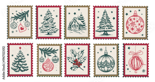 Vintage Christmas Holiday Postage Stamps Collection