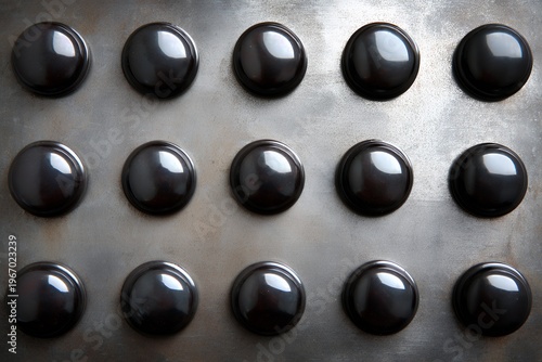 Nine shiny black domes arranged in a perfect grid