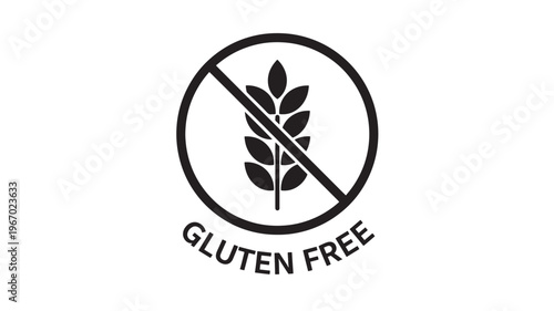 Wheat stalk icon with a prohibition circle and text indicating 'Gluten Free' for dietary labeling purposes.
