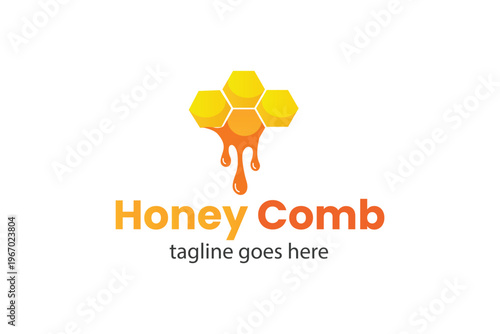 Vibrant logo design featuring a honeycomb with dripping honey, symbolizing sweetness and natural goodness, perfect for branding and business identity.