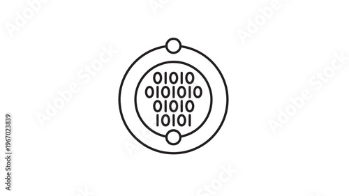 Binary code in circle icon with abstract connection points for technology or data concepts featuring digital, computer, programming with information
