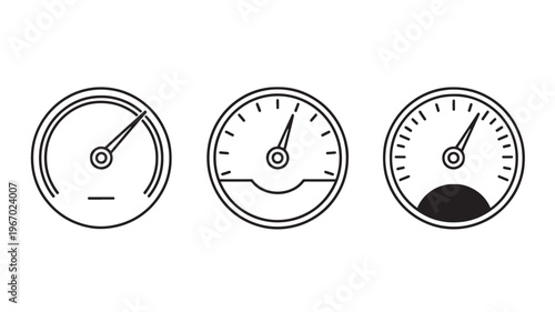Three linear gauge icons with different levels indicated by black filled segments and pointers. featuring dial, meter, speed with indicator and