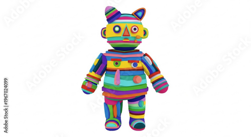 Vibrant and Colorful Handmade Stuffed Toy Robot Character with Playful Design