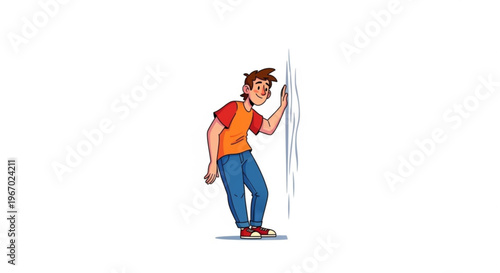 Illustrative depiction of a young man leaning against a wall, showcasing a moment of contemplation, sadness, or weariness, reflecting emotions of stress or introspection