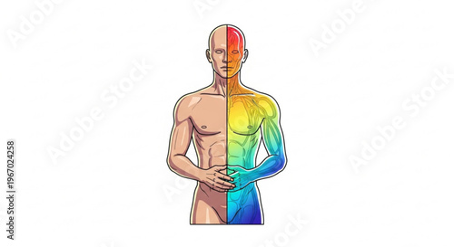 Human Body Divided into Four Sections Representing Different Body Parts and Emotions