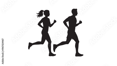 Silhouettes of a man and a woman running together, representing active lifestyles and healthy living in motion.