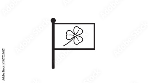Flag with a stylized four-leaf clover symbol on a flagpole, representing luck and good fortune in a simple black outline.