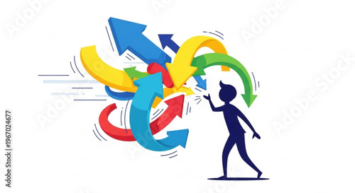 Navigating confusion and making decisions with multiple confusing arrows pointing in different directions