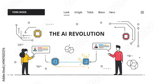 Modern flat vector illustration for AI revolution landing page featuring digital technology and artificial intelligence innovations