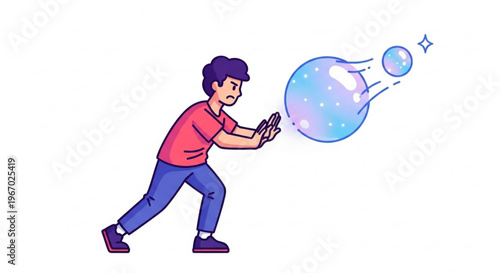 Vibrant cartoon illustration capturing the essence of self-reflection and personal identity through a young individual facing their mirror image