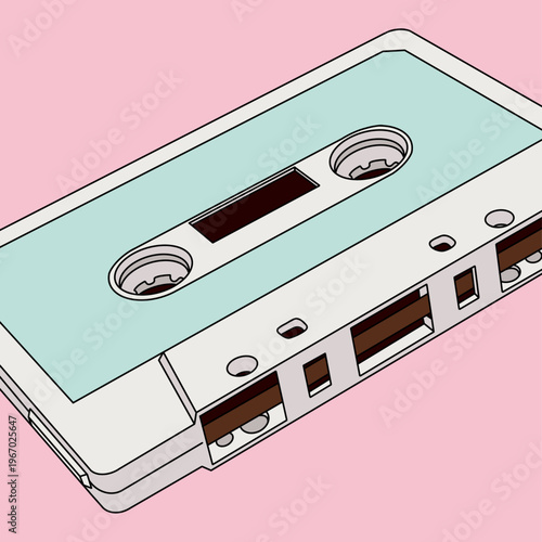 Vector illustration of a Cassette Tape in Pink Background Isolated with Copy Space
