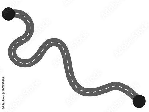 Curved asphalt road with starting point to destination.