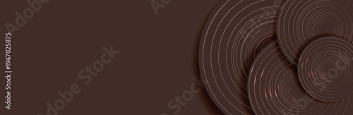 Brown background with golden circles. Minimal geometric brown light background abstract design.Seamless luxury cushioned surface. Cover, poster, flyer. Business background. Vector illustration