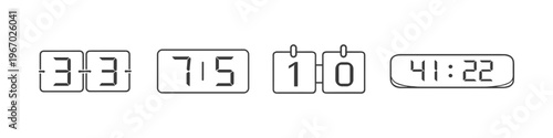 Collection of digital displays showing numbers and time in various styles