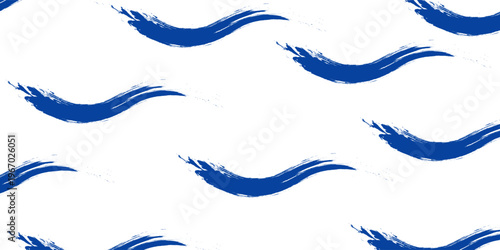 Seamless Wave Pattern, Hand drawn water sea modern vector background. Wavy beach brush stroke, curly grunge paint lines, Japan style watercolor illustration