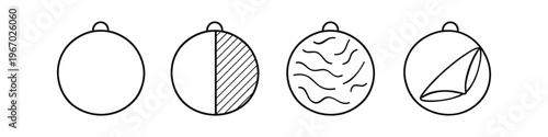 Four simple line art ornaments showing different design elements and patterns