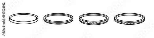 Four different circular objects with varying edge designs and textures