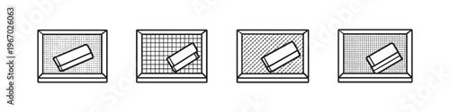 Set of four simple line art icons representing screen printing squeegees and frames