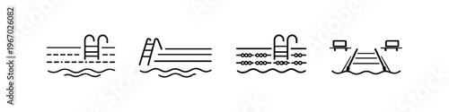 Collection of simple line art icons representing different swimming pool designs