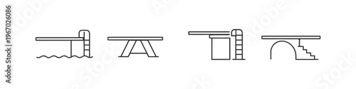 Collection of simple line art diving boards and platforms for swimming pools