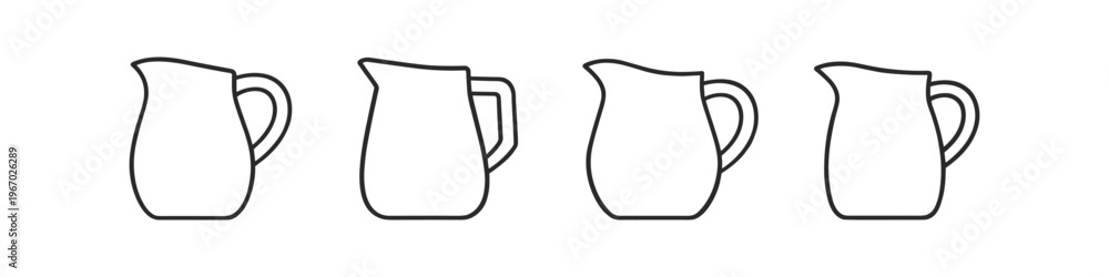 Obraz premium Collection of four simple outline pitchers arranged in a row on a white background