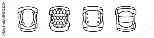 Collection of four different protective knee pad designs in a line