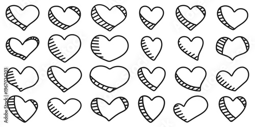 Heart doodle sketch set. Hand drawn love symbols with different line styles for romantic and decorative design elements