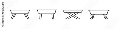 Collection of four distinct bathtub outline icons on a white background