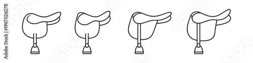 Set of four horse riding saddles in a clean line art style