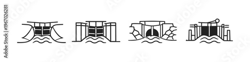 Collection of simple line art icons representing different types of water locks