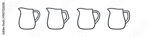 Row of four identical simple outline pitchers on a white background